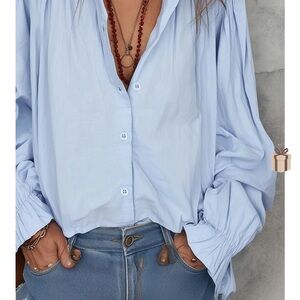 Gloeria Light Blue Women's Button-Front Blouse